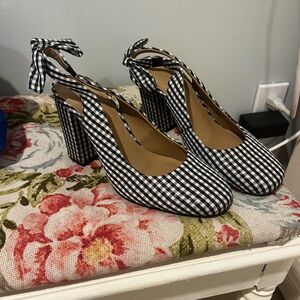Stylish Black and White Gingham Women's Heels